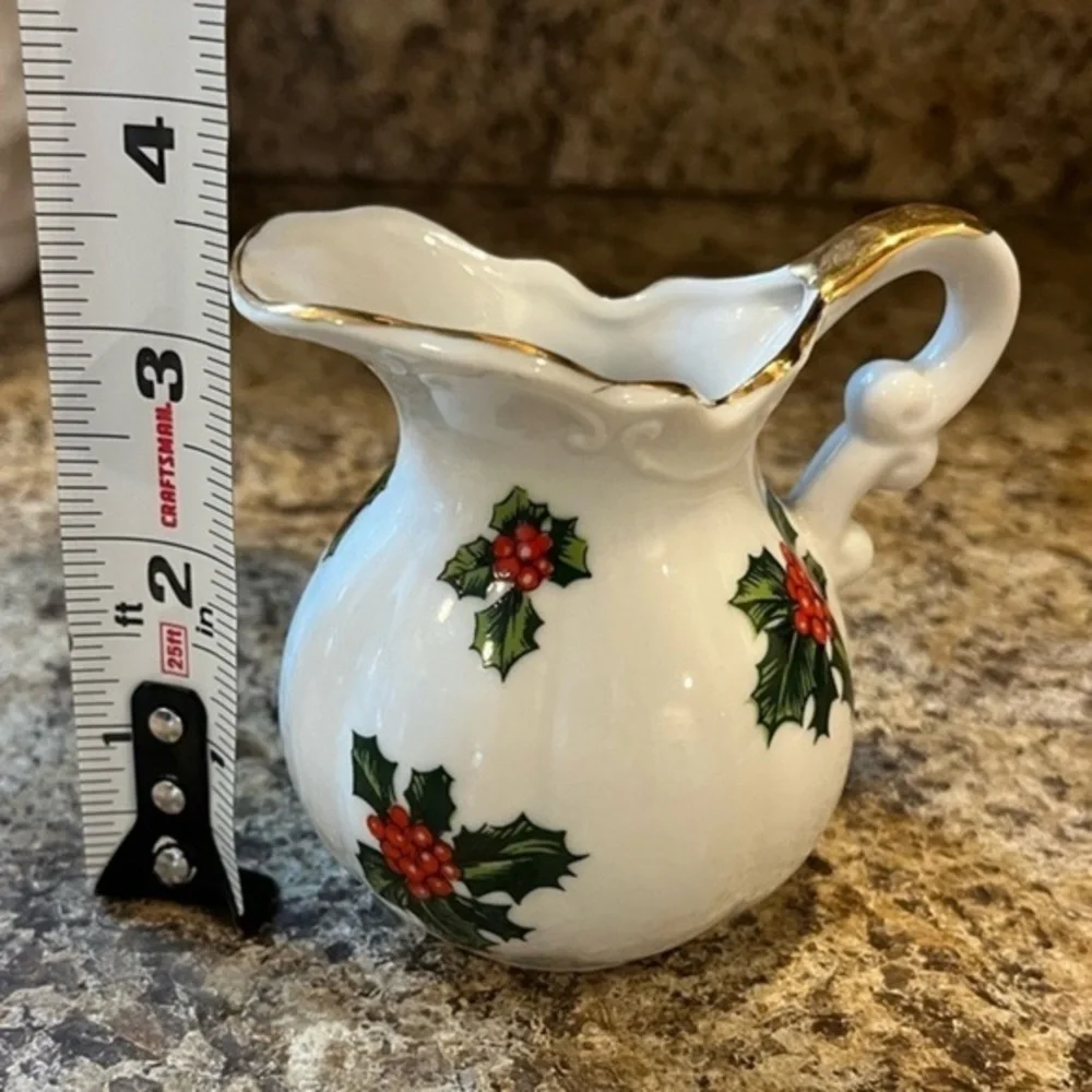 Vintage Lefton China Creamer Mini Pitcher with Hand Painted Holly Berry Design